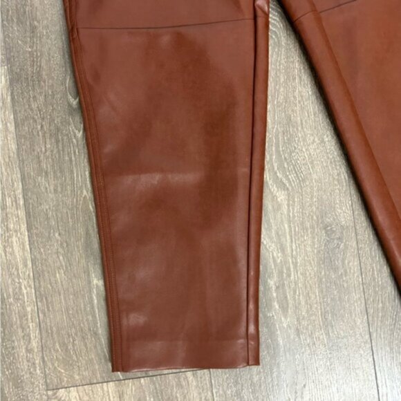 Wilfred Free Aritzia Oracle Pants High Waist Leather Brown Straight Balloon leg - Picture 11 of 16